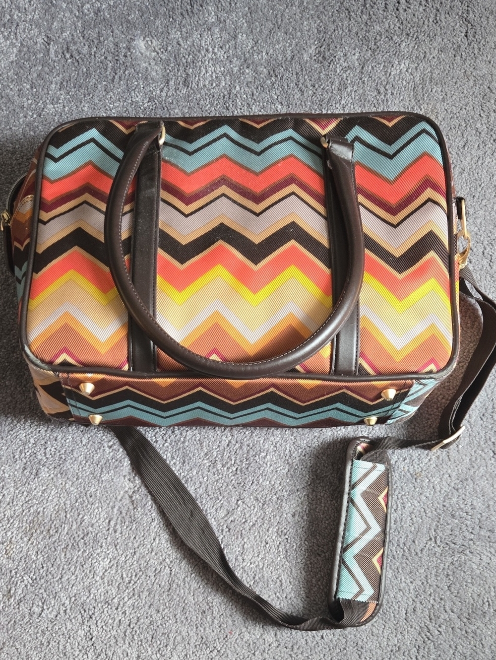 Colorful Chevron Pattern Women's Briefcase w/ Brown Trim